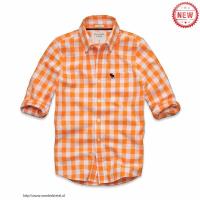 heren abercrombie fitch plaid lang overhemd moose logo oranje wit Winkel Den Haag 1k5n3270